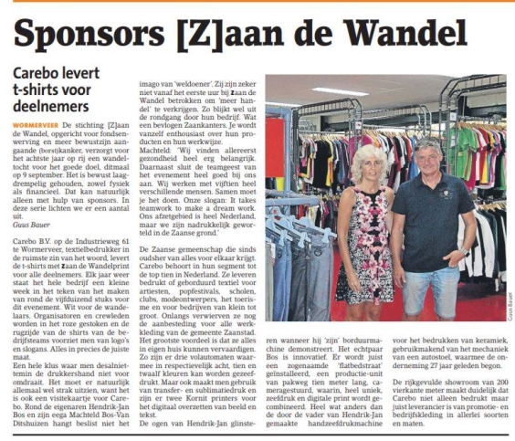 Deelnemers Zaan de Wandel zien er op en top uit dankzij T-shirts Carebo